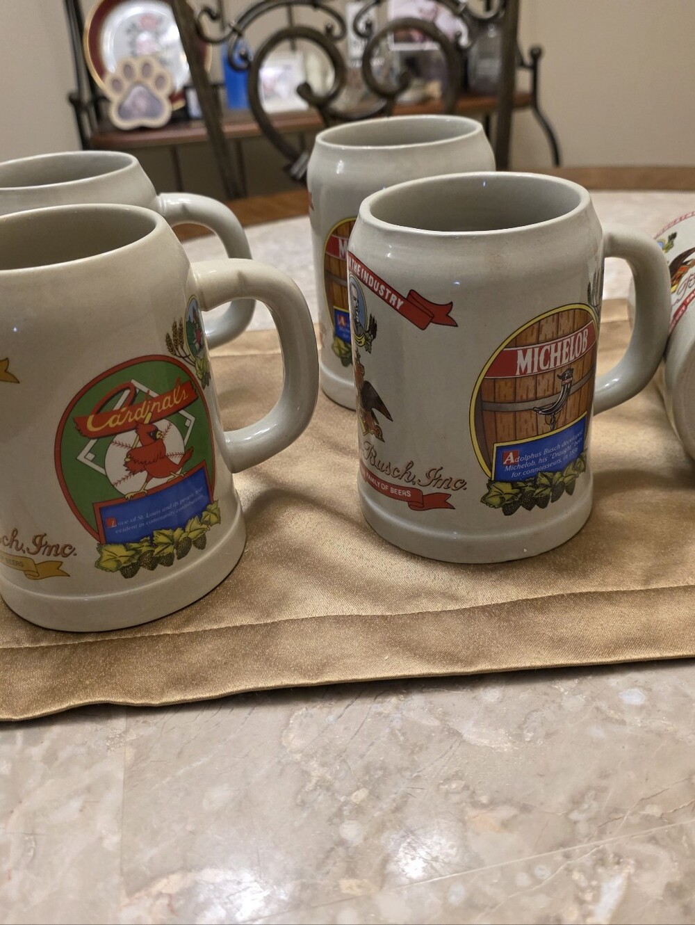4 Michelob & Cardinals Ceramic Beer Stein - Cream